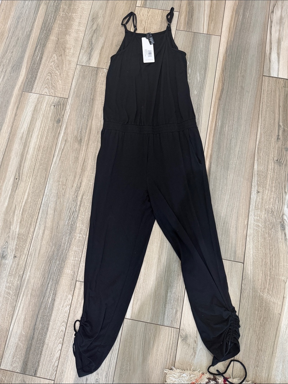 NWT bobi Black Sleeveless Jumpsuit with Ruched Ankle Detail